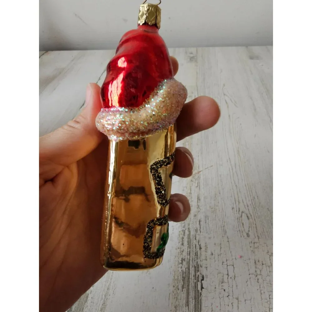 inge glas Glass whiskey‎ bottle ornament Xmas tree alcohol hat gold glitter